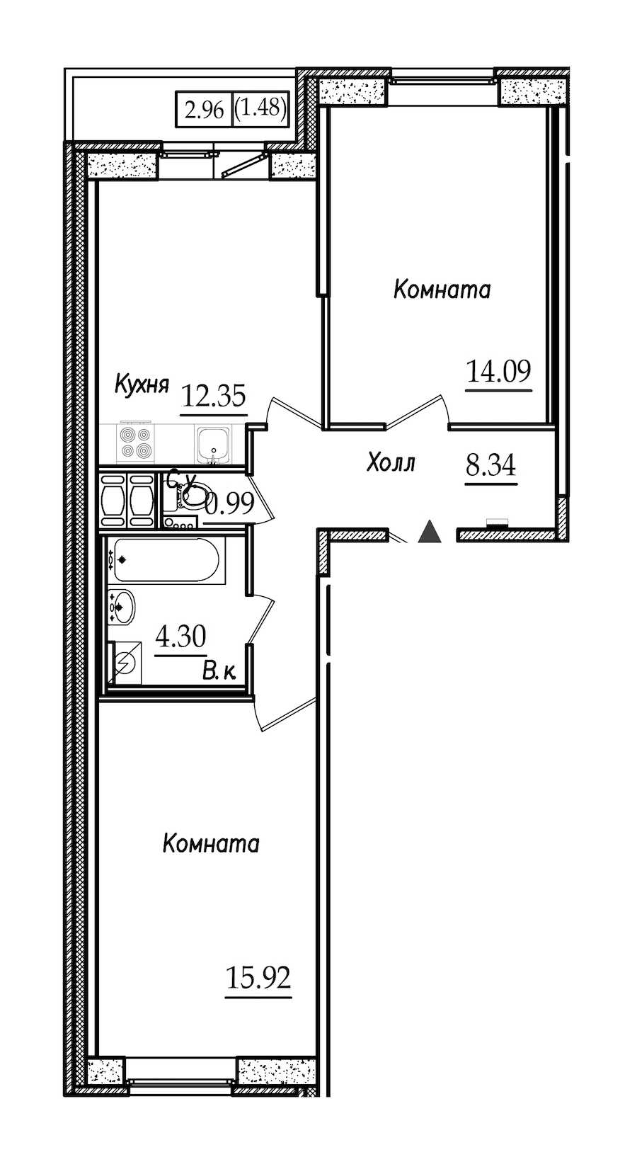 Двухкомнатная квартира в СПб Реновация: площадь 57.47 м2 , этаж: 4 – купить в Санкт-Петербурге